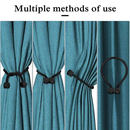 2pcs Curtain Tiebacks with Strong Magnet Thick Rope Design Bedroom Living Room Kitchen Durable Plastic Home Decor Accessory