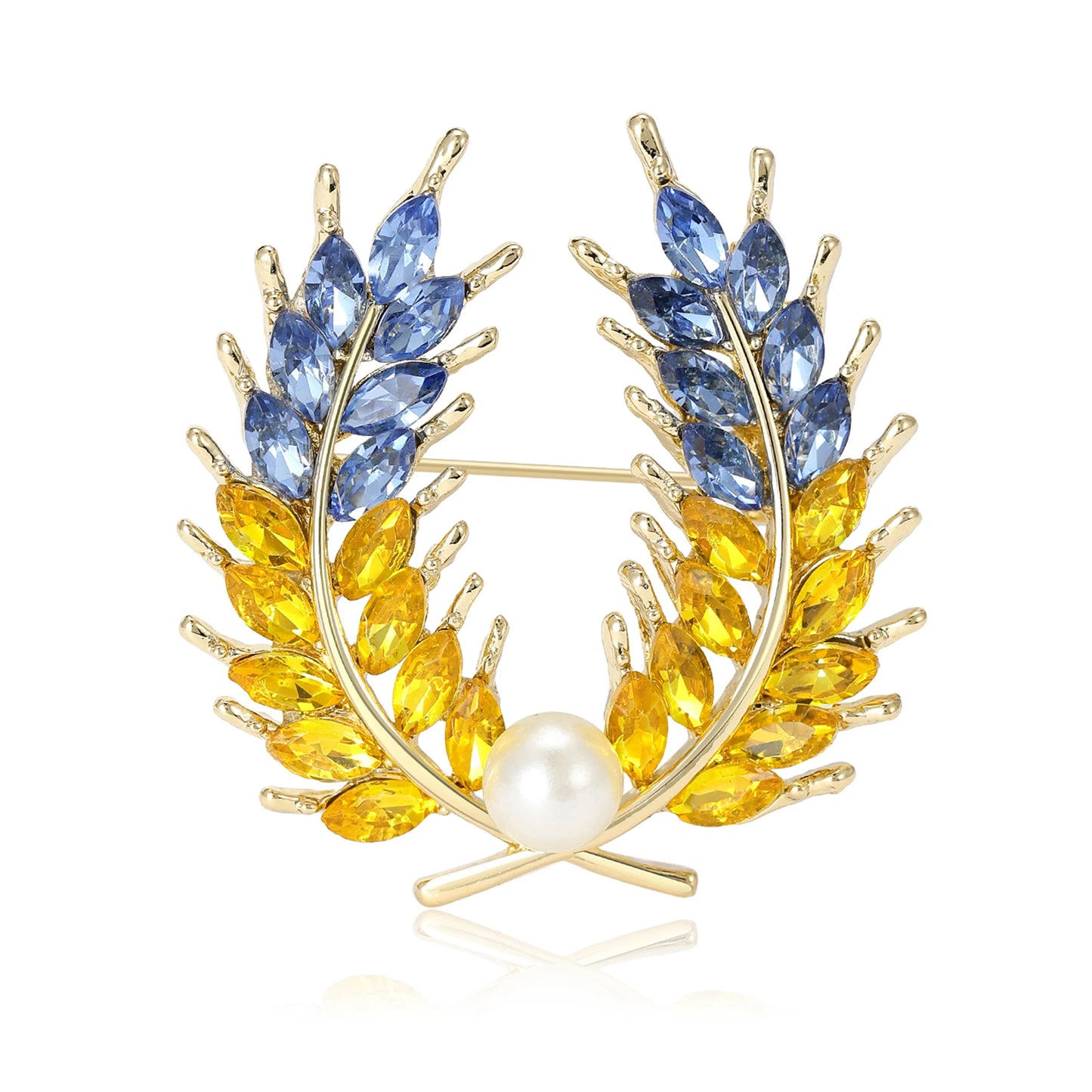 Beaut&Berry Ear of Wheat Brooches for Women Rhinestone Blue and Yellow Plant Pins 5-Color Unisex Casual Accessories Gifts
