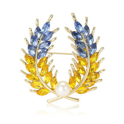 Beaut&Berry Ear of Wheat Brooches for Women Rhinestone Blue and Yellow Plant Pins 5-Color Unisex Casual Accessories Gifts