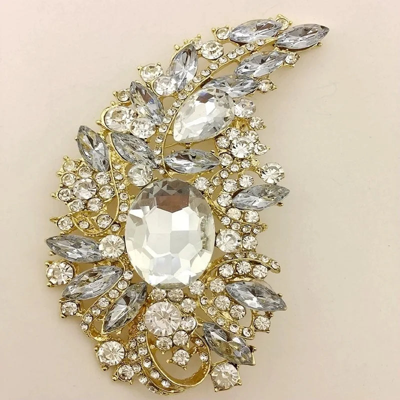 SKEDS Exaggerated Luxury Full Crystal Waterdrop Flower Brooch Pin For Women Men Shining Boutique Decoration Party Wedding Badges