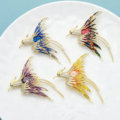 Luxury Crystal Phoenix Bird Brooches For Women Men Unisex Colorful Yellow Enamel Pins Chinese Birds Party Office Jewelry Gifts