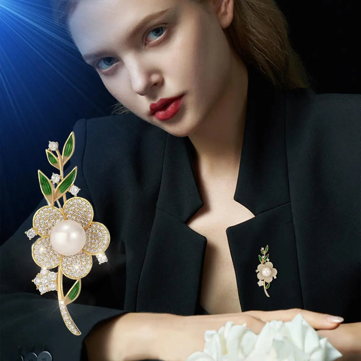 New Flowers Pearl Enamel Leaves Brooches for Women Men Elegant Plant Suit Coat Winter Accessories Pins