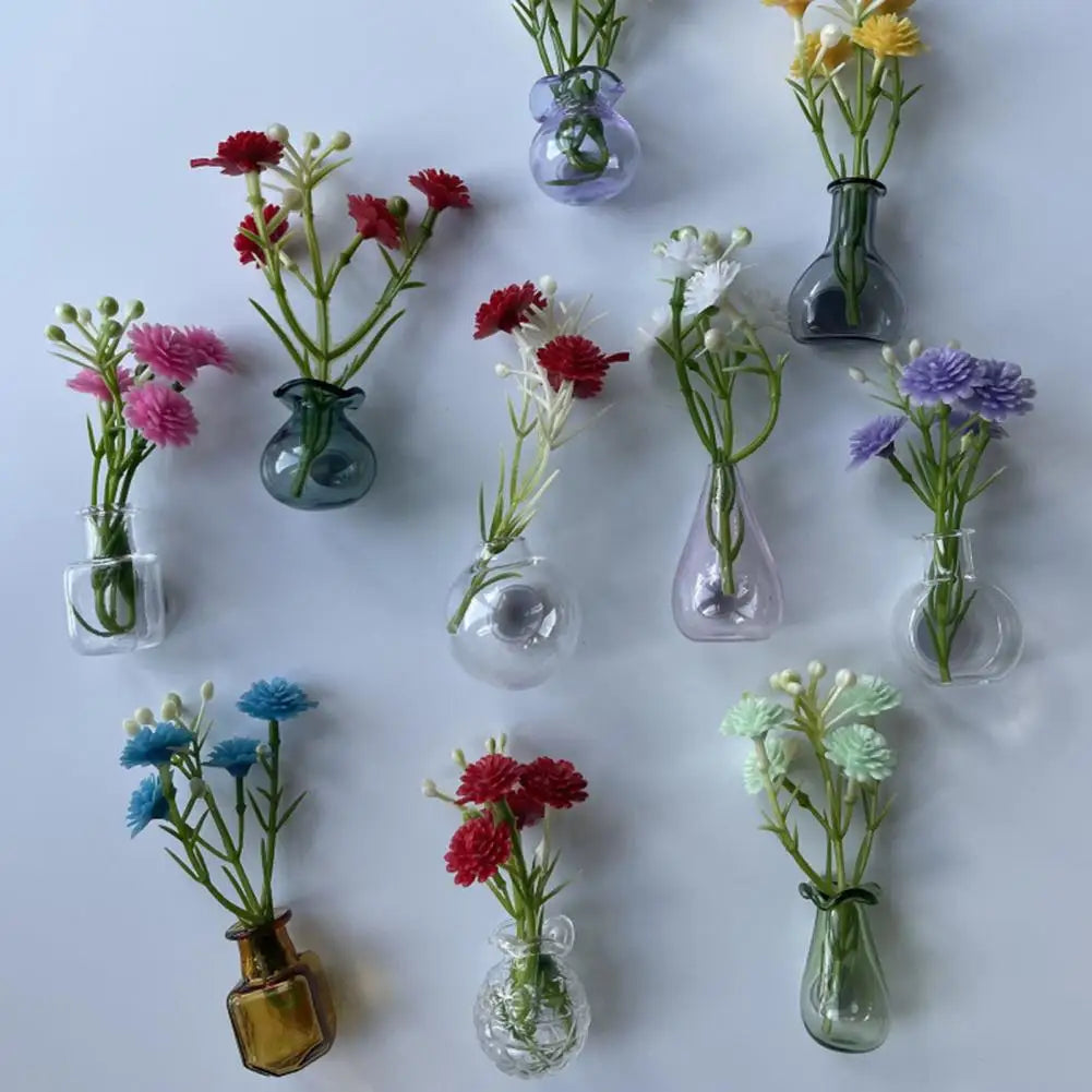 Mini Vase Magnets for Fridge Cute Tiny Magnetic Glass Vases Refrigerator Small Plant Pot for Locker Office Kitchen Decoration