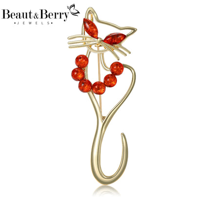 Beaut&Berry Trendy Simple Hollowed Out Cat Brooches for Women Unisex Animal Pins Casual Party Jewelry Accessories Gifts