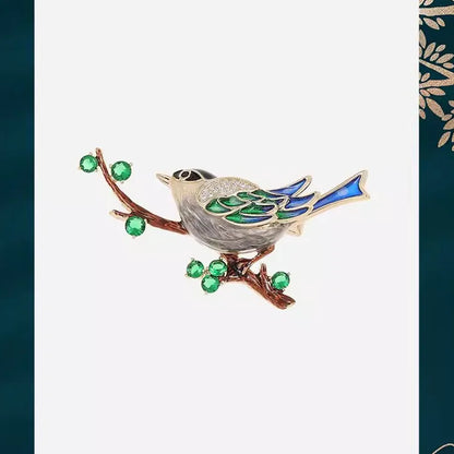 Chinese Style Magpie Enamel Brooch Magpie on Branch Auspicious Bird Pin Vintage Elegant Lapel Brooch for Women Suit Coat Scarf