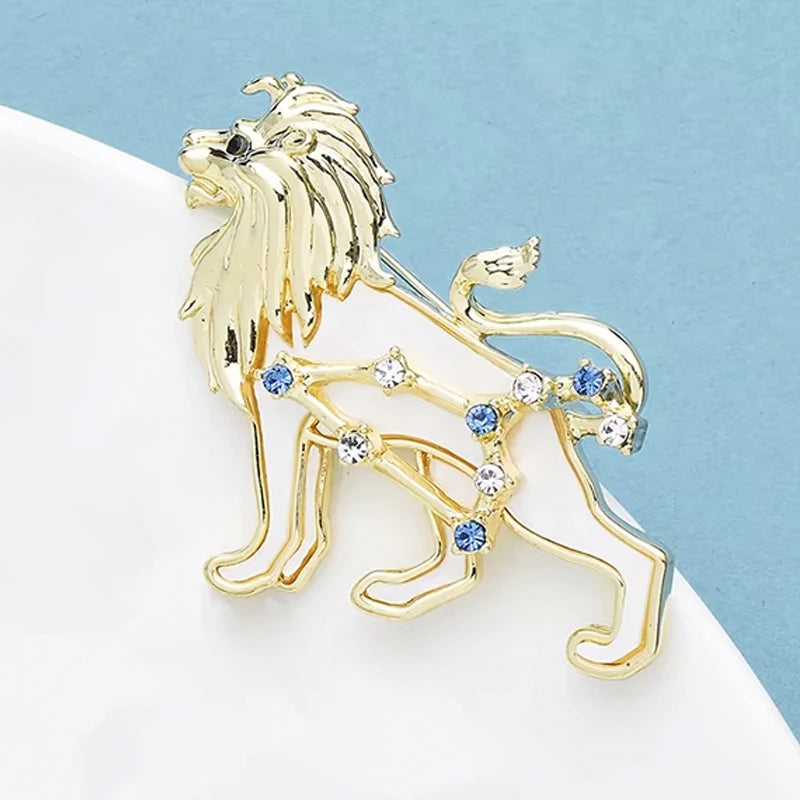 Wuli&baby Zodiac Leo Brooch Pins Alloy Shell Animal Lion Badge  Women Jewelry Brooches Gift