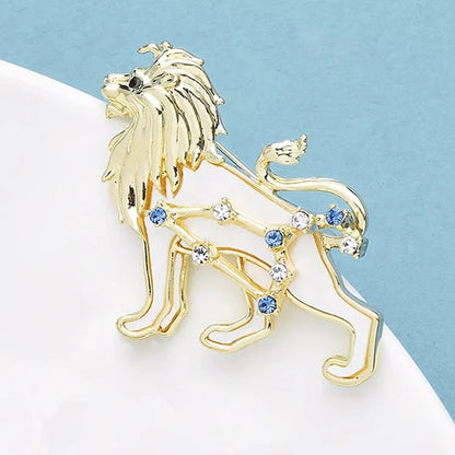 Wuli&baby Zodiac Leo Brooch Pins Alloy Shell Animal Lion Badge  Women Jewelry Brooches Gift