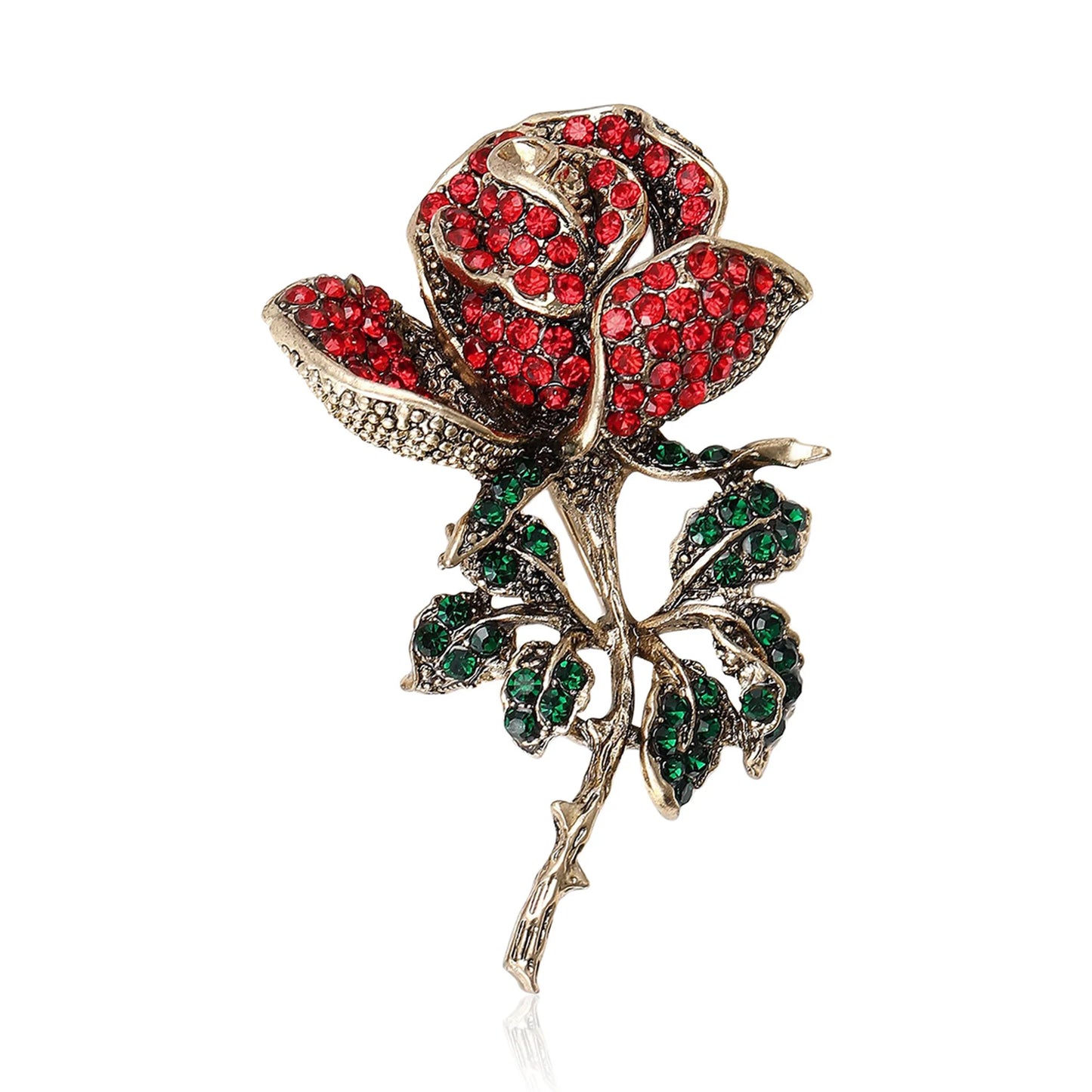 Beaut&Berry Vintage Rhinestone Rose Brooches for Women Enamel Plant Pins Friends Party Gifts Banquet Jewellery Accessories