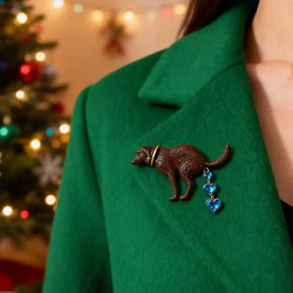 Wuli&baby Interesting Pooping Dog/Christmas tree Brooches For Women Enamel Lovely Shitting Puppy Party Casual Brooch Pins