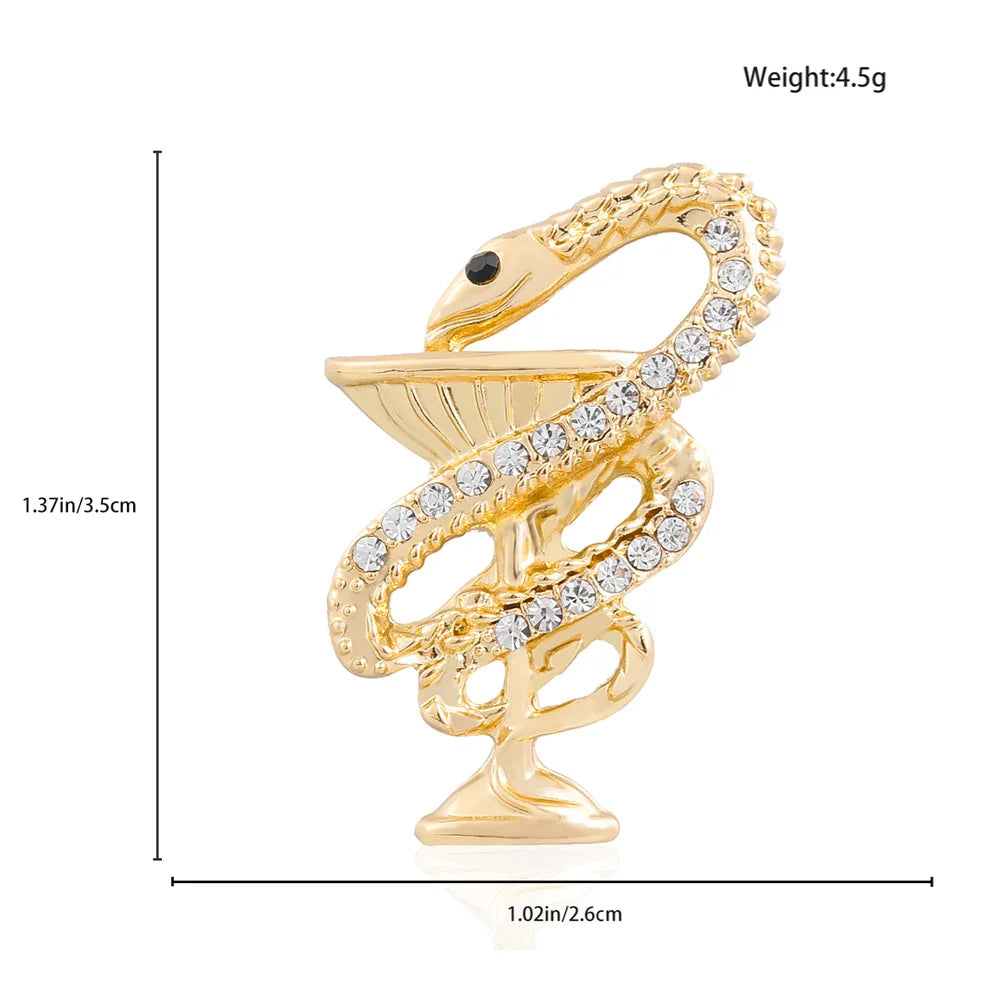 Bowl of Hygieia Medical Pins Inlaid Crystal Snake Surround Cup Brooch Exquisite Coat Lapel Badge Accessories for Doctor Nurse