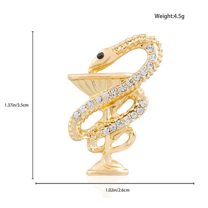 Bowl of Hygieia Medical Pins Inlaid Crystal Snake Surround Cup Brooch Exquisite Coat Lapel Badge Accessories for Doctor Nurse