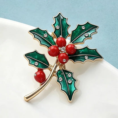 Wuli&baby December Birthday Flower Brooches Enamel Holly Winter Plants Party Casual Brooch Pins Gifts