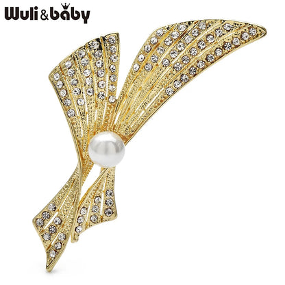 Wuli&baby Elegant Pearl Bowknot Geometric Brooches For Women Unisex Suits Clothes Party Office Brooch Pins Gifts
