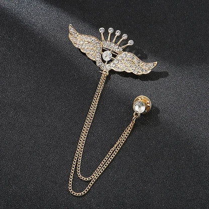 Crown Chain Brooch Vintage Tassel Crystal Brooch Temperament Rhinestone Lapel For Women Dress Mens Shirt Suit Set Collar Jewelry
