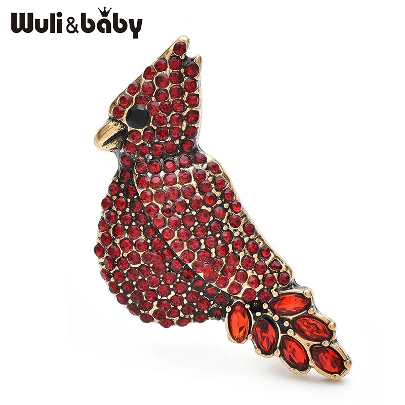 Wuli&baby Vintage Red Bird Brooches For Women Unisex Lovely Rhinestone Birds Animal Party Casual Brooch Pins Gifts