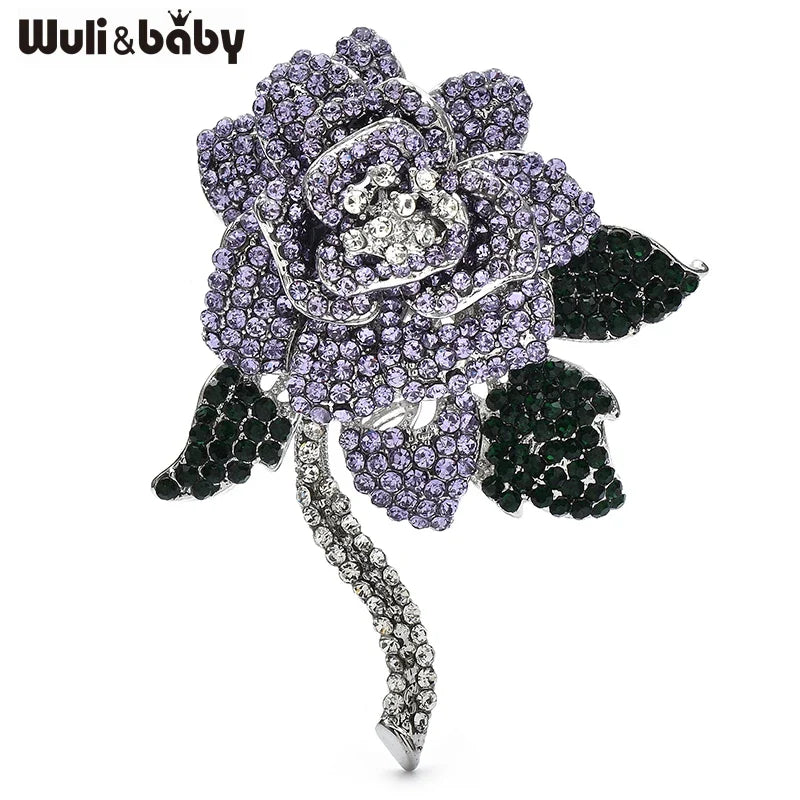 Wuli&baby Luxury Rose-flower Brooches For Women Lady 2-color Pink Purple Charming Elegant Flowers Office Party Brooch Pins Gifts