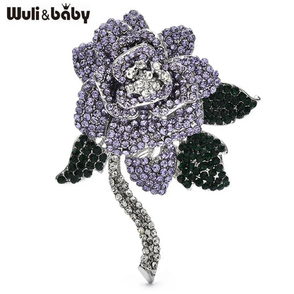 Wuli&baby Luxury Rose-flower Brooches For Women Lady 2-color Pink Purple Charming Elegant Flowers Office Party Brooch Pins Gifts