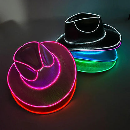 LED Glowing Cowgirl boy Hat Neon Luminous Bride Hat For Holiday Light Up Supplies Fluorescent Party Props Bachelorette Party Hat