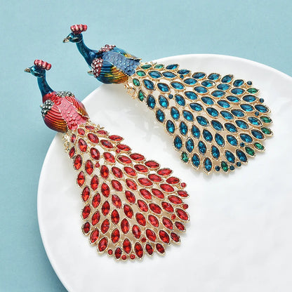 Wuli&baby Large Luxury Peacock Brooches For Women Lady Beautiful Enamel Bird Office Party Brooch Pins Gifts