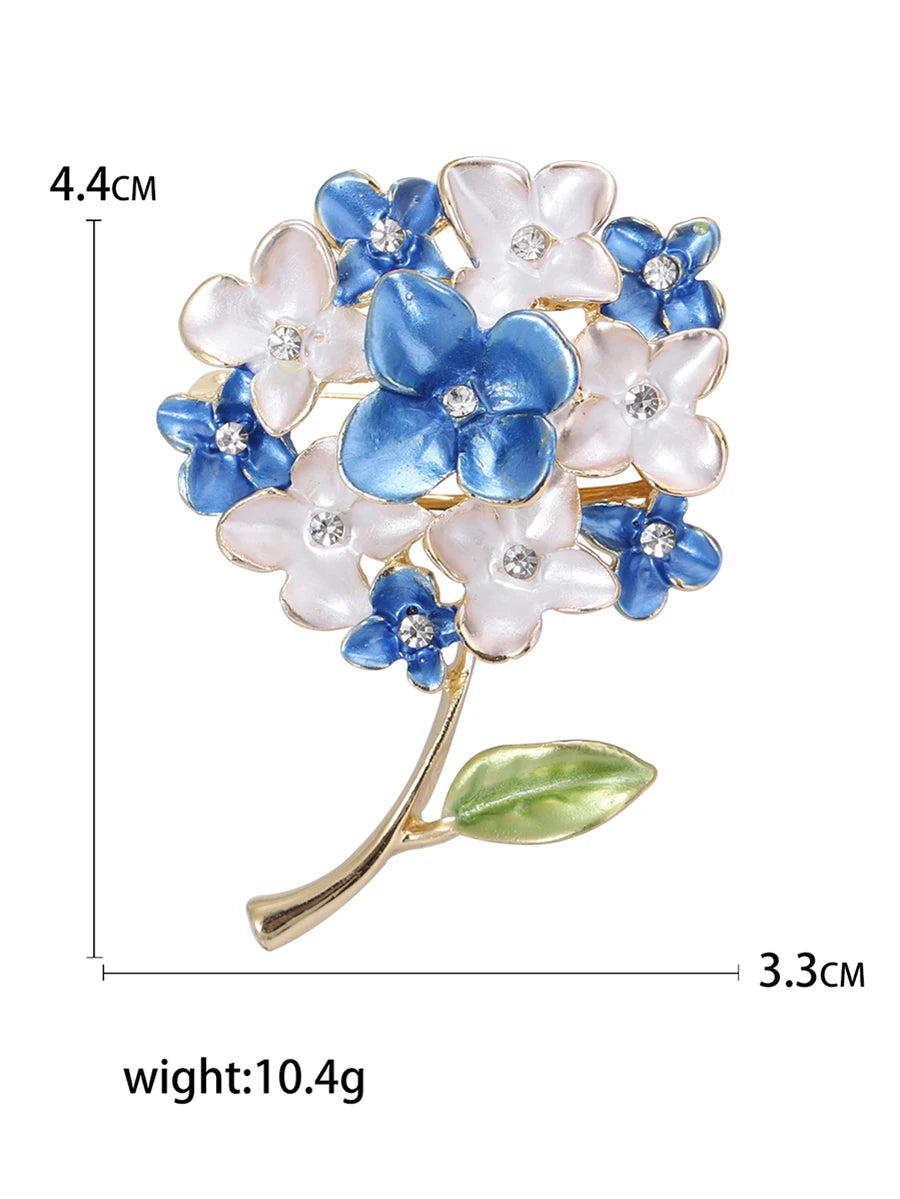 Enamel Hydrangea Brooches for Women Unisex Trendy Rhinestone Flower Pins Banquet Party Backpack Gifts Jewelry Accessories