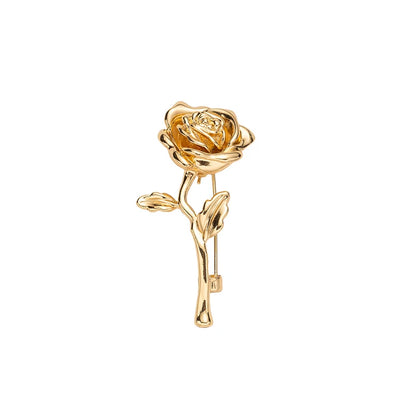 Luxury High-End Gold-Tone Rose Flower Brooch Pin For Women & Men - Elegant Suit Coat Badge Fashion Jewelry Lapel Accessory^