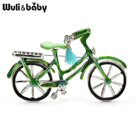Wuli&baby Lovely Bicycle Brooches For Women Unisex Enamel Tassel Bike Party Casual Brooch Pins Gifts