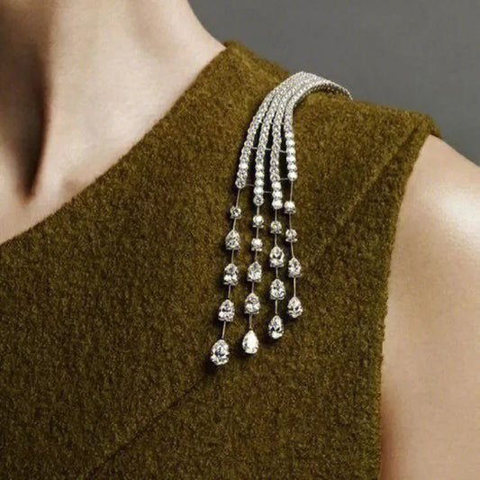 2025 New Arrival Light Luxury Exquisite Crystal Meteor Long Tassel Brooch For Women Fashion Sweet Geometry Jewelry Party Gifts