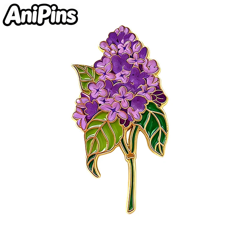 AniPins Cute Flower Pins 7-design Enamel Orchid Lilac Flower Metal Brooch Pin On Backpack Clothes Lapel Badge Friends Gifts
