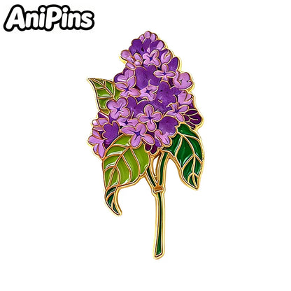 AniPins Cute Flower Pins 7-design Enamel Orchid Lilac Flower Metal Brooch Pin On Backpack Clothes Lapel Badge Friends Gifts
