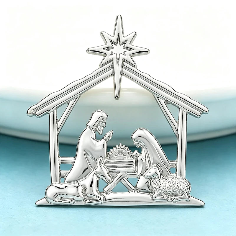 Wuli&baby Holy Manger Character Brooches For Women Men 2-color Metal The Nativity Scene Party Casual Brooch Pins Christmas Gifts