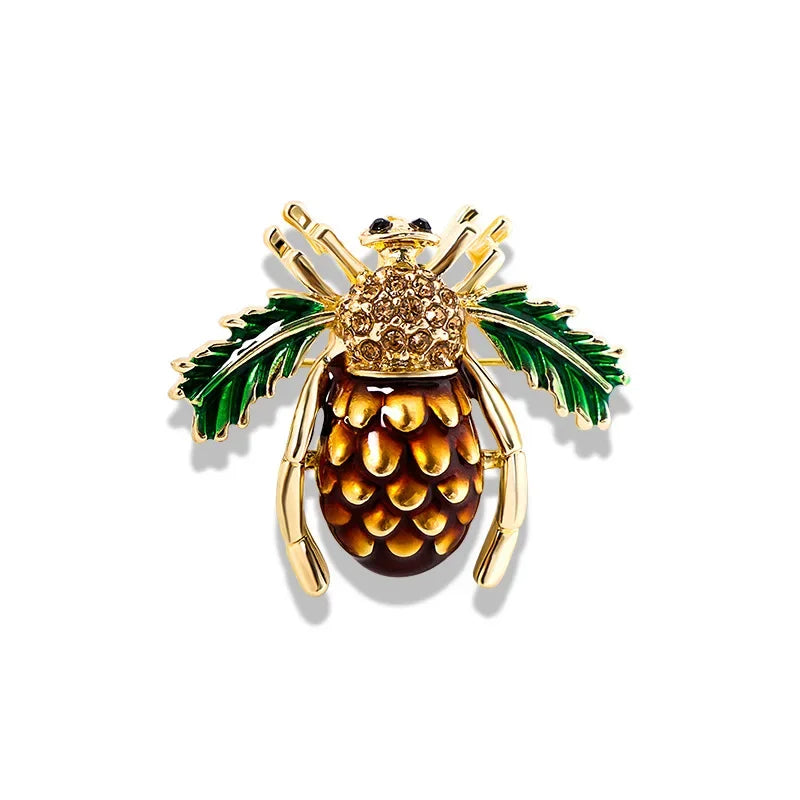 Fruit Enamel Bee Brooch Pin For Women Men Insect Metal Badges Crystal Exquisite Corsage Accessories