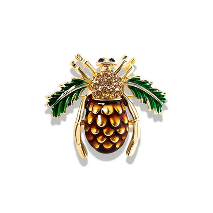 Fruit Enamel Bee Brooch Pin For Women Men Insect Metal Badges Crystal Exquisite Corsage Accessories