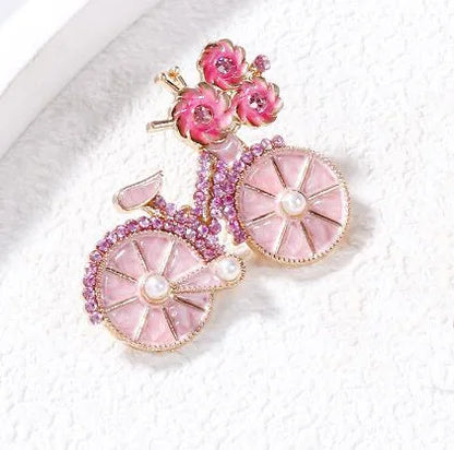 New pink bicycle brooch factory wholesale high-end chest flower European and American cross-border retro rhinestone brooch