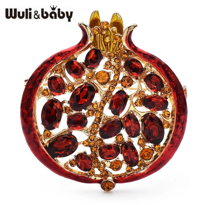 Wuli&baby 3-color Pomegranate Brooches For Women Unisex Enamel Rhinestone Fruits Plants Party Office Coat Brooch Pins Gifts