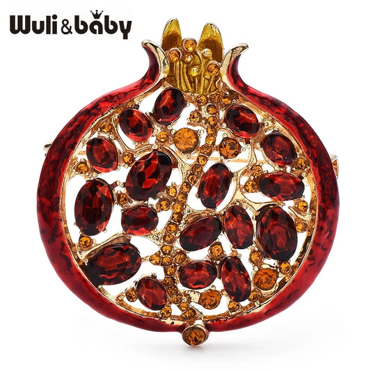 Wuli&baby 3-color Pomegranate Brooches For Women Unisex Enamel Rhinestone Fruits Plants Party Office Coat Brooch Pins Gifts