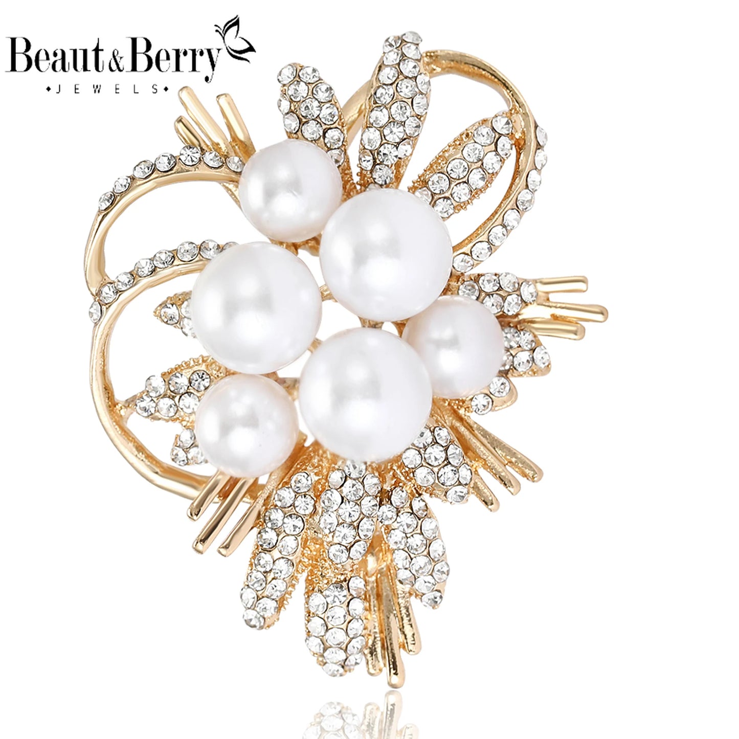 Beaut&Berry Trendy Luxury Pearl Bouquet Brooches for Women Unisex Plant Pins Friends Party Gifts Banquet Jewellery Accessories