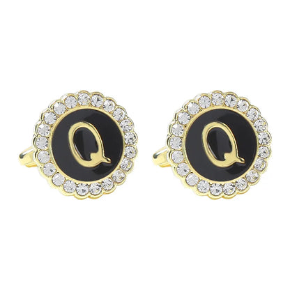 New Round Rhinestone Cufflinks for Men 26 English Letter Cuff Links Button French Business Accessories Gifts