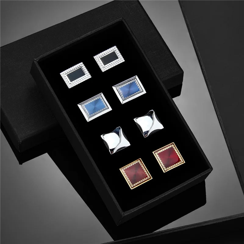 4 Pairs Cufflinks Set CuffLinks For Mens Wedding Souvenirs Groomsmen Gift Man Shirt Cufflink With Box Luxury Jewelry Tie Clips