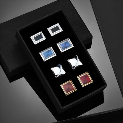 4 Pairs Cufflinks Set CuffLinks For Mens Wedding Souvenirs Groomsmen Gift Man Shirt Cufflink With Box Luxury Jewelry Tie Clips
