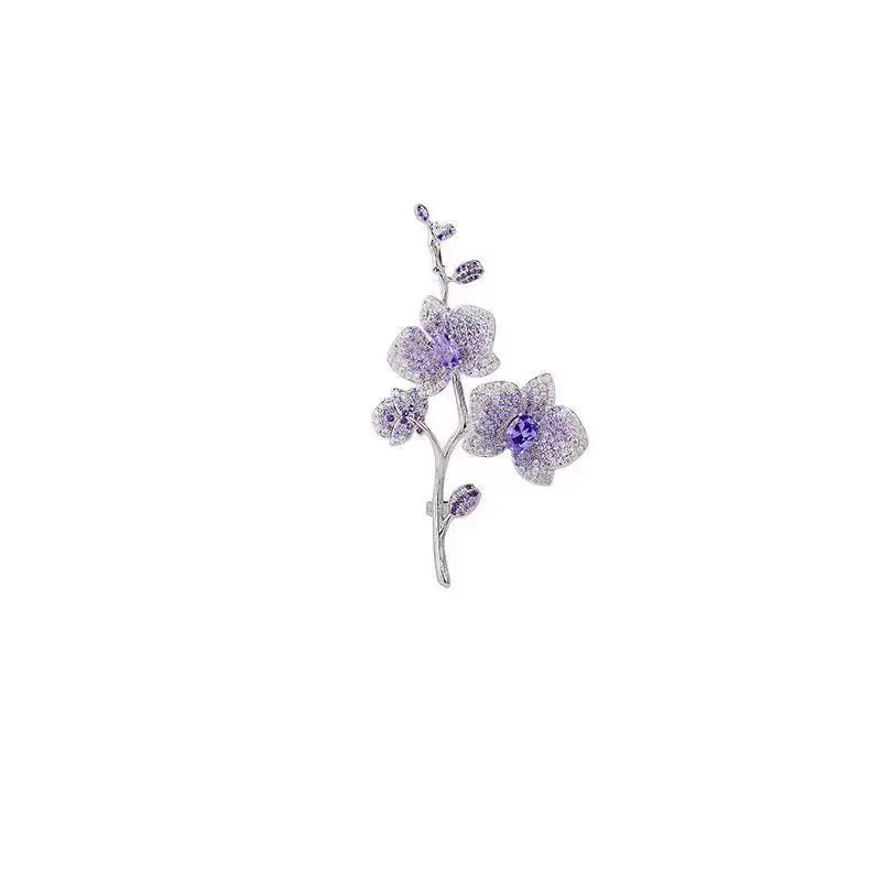 New Temperament Purple Butterfly Flower Brooches Exquisite Fashion Full Rhinestone Pins Chest Flowers Wedding Party Jewelry Gift