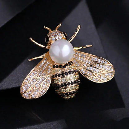 SKEDS Luxury Vintage Women Crystal Cute Enamel Bee Brooches Pins Baroque Pearl Insect Jewelry Brooch For Lady Badges Lapel Pins