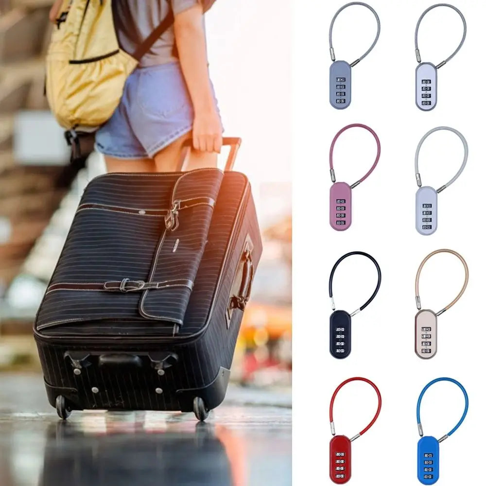 Zinc alloy 4 Digit Password Lock Wire Rope Anti-theft Backpack Zipper Lock Padlock Dormitory Cabinet Lock for Home&Travel