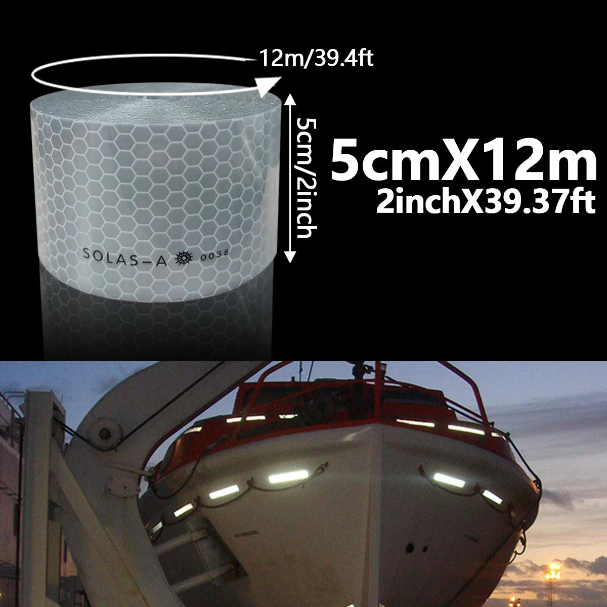 Maritime Film SOLAS Grade Reflective Tape for Ships, Eye-Catching Safety Warning, Silver White Waterproof Super Reflective