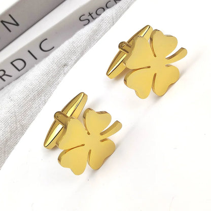 Stainless Steel Four-leaf Clover Cufflinks for Men Cuffs Buttons Lucky French Shirt Cuff Links New Men's Suit Accessories Gifts