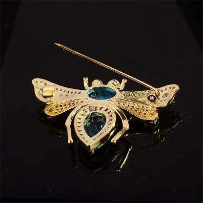 High-end Green Crystal Bee Brooches Laday Luxury Rhinestone Insect Collar Pins Hat Shawl Scarf Decor Fashion Jewelry Gifts