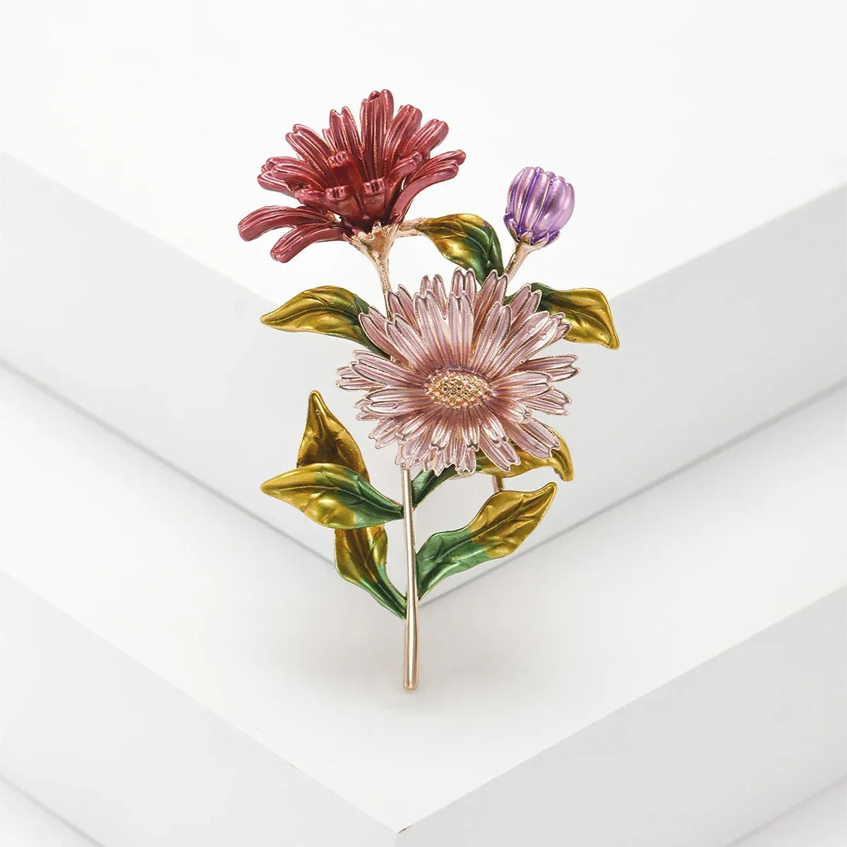 Enamel Chrysanthemum Pin for Women Sunflower Brooches Flower Leaf Pins Banquet Party Backpack Gifts Jewelry Accessories