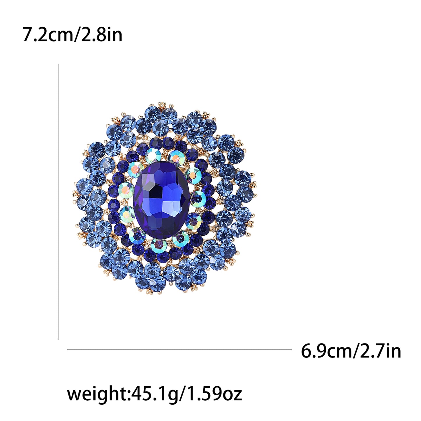 Beaut&Berry Luxury Shiny Round Large Glass Brooches for Women Rhinestone Pins 6-color Available Casual Party Accessories Gifts