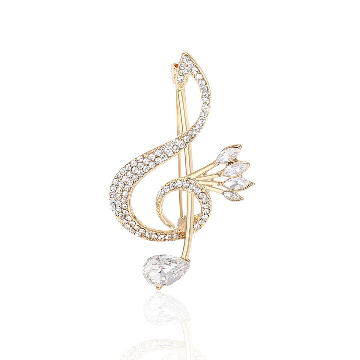 Beaut&Berry Luxury Rhinestone Music Note Brooches for Women Unisex Glamour Pins Casual Party Accessories New Year Gifts Friends