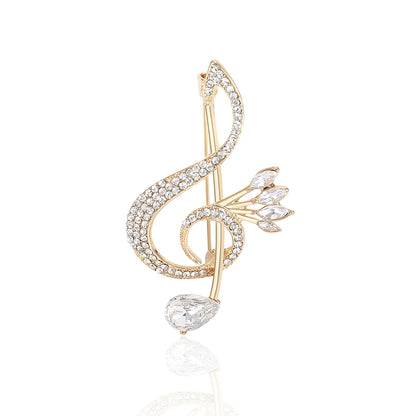 Beaut&Berry Luxury Rhinestone Music Note Brooches for Women Unisex Glamour Pins Casual Party Accessories New Year Gifts Friends