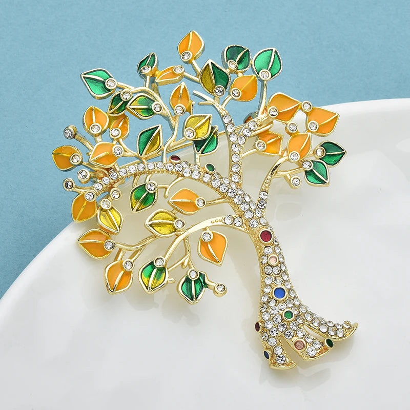 Wuli&baby Shining Pretty Fortune Tree Brooches For Women Unisex Enamel Flower Plants Party Office Brooch Pins Gifts
